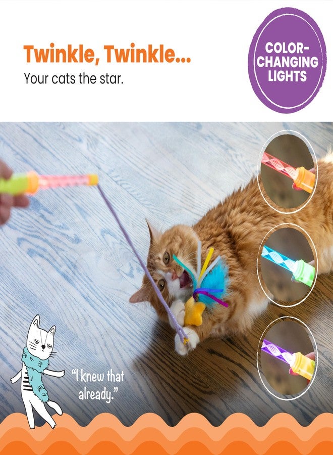 Catstages Twinkle Star Light Up Cat Wand Toy with LED Color-Changing Lights, Feathers & Ribbon Plush Star Attachment, Interactive Flirt Pole for Indoor Cats & Kittens - Image 2
